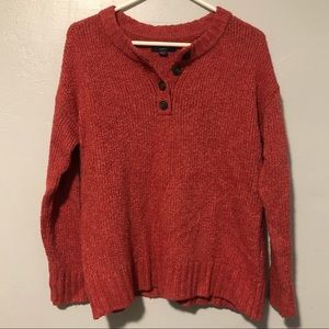 American Eagle Jegging Fit oversized henley button chunky knit sweater dark pink